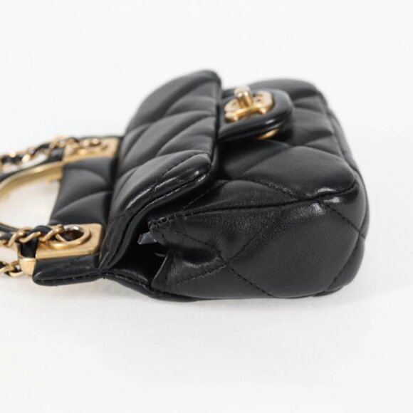 CHANEL Matelasse Chain Pouch Shoulder Bag Lamb Skin Black Gold CC Auth BD2191M - Picture 3 of 16
